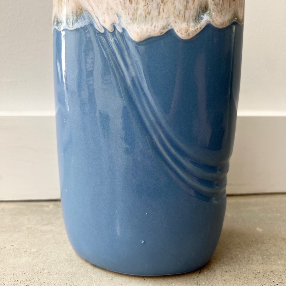 Vintage Drip Glaze Draped Deco Vase with Kintsugi Delphinium Blue Midcen… - Picture 5 of 9